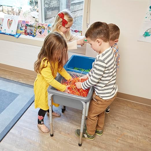 ECR4Kids 2-Station Sand and Water Adjustable Play Table, Sensory Bins, Grey/French Blue