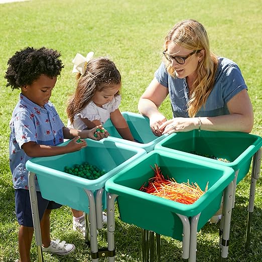 ECR4Kids 4-Station Sand and Water Adjustable Play Table, Sensory Bins, Seafoam/Emerald