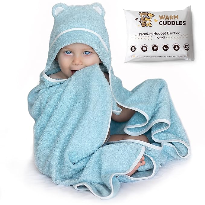 Premium Baby Bath Towel - Rayon Made from Bamboo Hooded Baby Towels - Newborn Baby Towel with Hood - Large Hooded Towel for Newborn Infant Boy Girl (Blue)