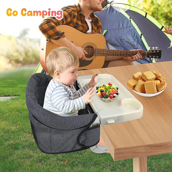 Toogel Hook On High Chair with Removable Dining Tray,Folding Portable Clip on Table High Chair,Baby Chair with Storage Bag for Indoor/Outdoor, Black