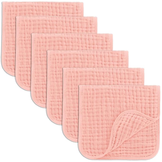 Comfy Cubs Muslin Burp Cloths 20" x 10", Pack of 6 - Large, 6-Layer, Ultra Absorbent 100% Cotton for Baby Drool and Messes - Soft, Safe & Gentle Baby Burp Cloths Set for Boys & Girls - Lace