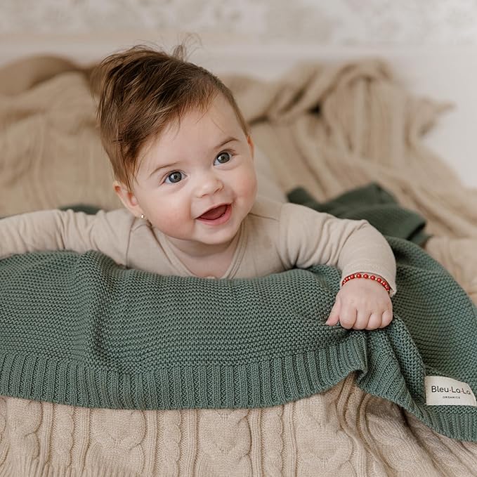 Heritage Knit 100% Organic Cotton Baby Swaddle Blanket for Boys and Girls - Soft Warm Cozy Unisex Receiving Cuddle Blanket for Newborns, Infants & Toddlers (Hunter Green, 0-2 Years)
