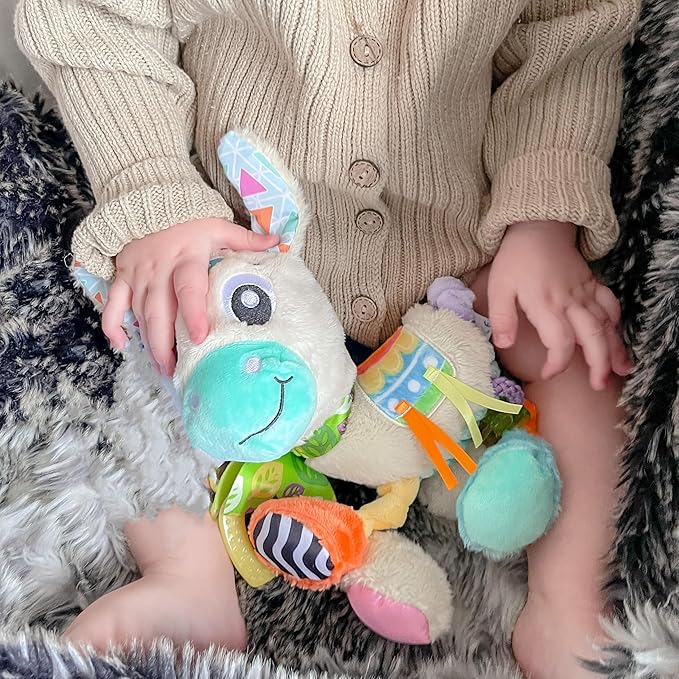 Playgro Sensory Friend Lupe Llama Sensory Toy - Ideal Stroller Toys for 0+ Months Babies to Encourage Grasping with Rattle - Improve Baby Sight & Touch Senses with On-The-Go Fun for Newborn Baby Toys