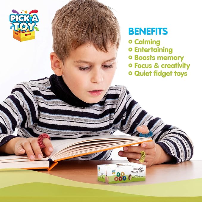 Acupressure Rings for Stress & Focus – 10 Quiet Metal Fidget Toys for Adults & Kids 5+ | Pick A Toy Sensory Set for Relaxation, Pain Relief & School Use