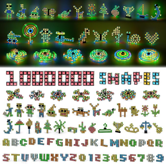 TOSY Magnet Cube 3x3 - 30 Blocks, 240 Magnets, Multipurpose: Creative Building Blocks, Transformable Fidget Spinner, Puzzle/Infinity Cube, Christmas Stocking Stuffers, Glowing STEM Toy, 2-Pack