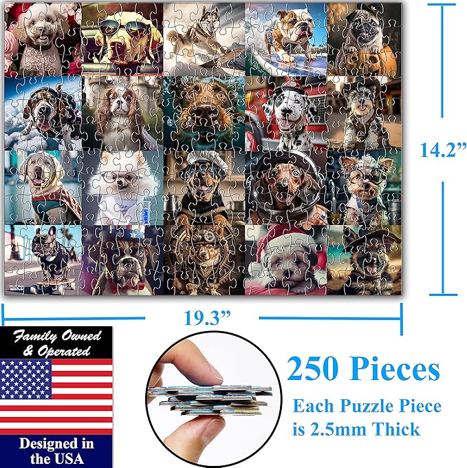Think2Master Cute Dogs 250 Pieces Jigsaw Puzzle Featuring heartwarming Puppies and Dogs. Fun Toy for Kids, School & Families. Great Gift for Boys & Girls Ages 8+. Size: 14.2” X 19.3”