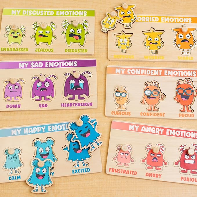 Open The Joy My Emotion Peg Puzzle – 24-Piece Emotional Regulation Puzzle for Kids | SEL Learning Tool for Identifying & Expressing Emotions | Wooden Puzzle for Ages 4+
