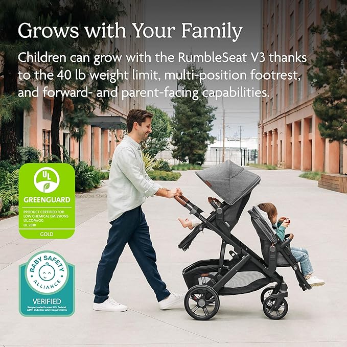 UPPAbaby RumbleSeat V3 Second Lower Seat - Compatible with Vista V2 and Vista V3 - All-Weather Seat + Magnetic Buckle – Adapters Included -Julian (Dusty Blue Mélange)