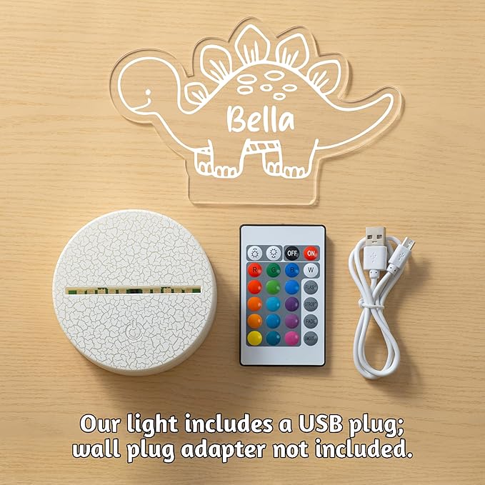 Personalized Baby Gifts Dinosaur Night Light for Boys Girls, Custom Name LED Lamp, Remote Control, Adapter, 16 Colors USB Charging, Baby Shower Christmas Gifts, Children's Room Nursery Decor