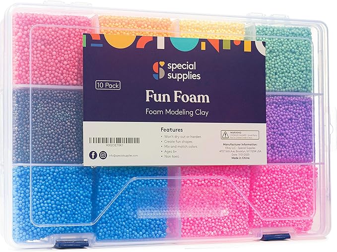 Special Supplies Fun Foam Modeling Foam Beads Play Kit, 12 Blocks Children’s Educational Clay for Arts Crafts Kindergarten, Preschool Kids Toys Develop Creativity, Motor Skills, Reusable Container
