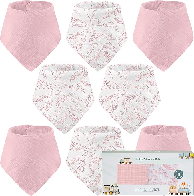Muslin Baby bibs for drooling and teething, 100% cotton, Bibs for baby girl, Muslin bibs for boys (8 Pack)