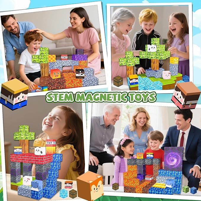 Magnetic Blocks,170PCS Magnetic Building Blocks Upgraded Sensory Toys Construction Set,Magnets Cubes Building Toys for Kids Games,Toddler Montessori Stacking Magnets for 3+ Boys Girls Birthday Gifts