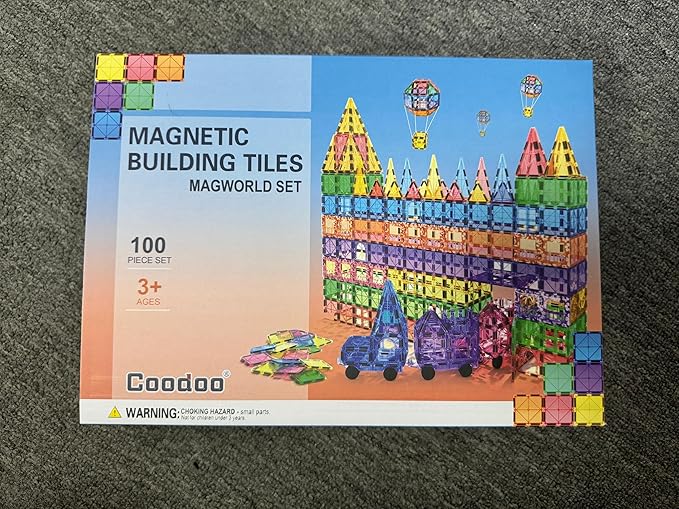 100PCS Magnetic Tiles STEM Building Toys Set with 2 Cars, Sensory Stacking Magnetic Blocks for Toddlers & Kids, Ideal for Preschool Montessori Toys Christmas Birthday Gifts for Boys & Girls Ages 3+