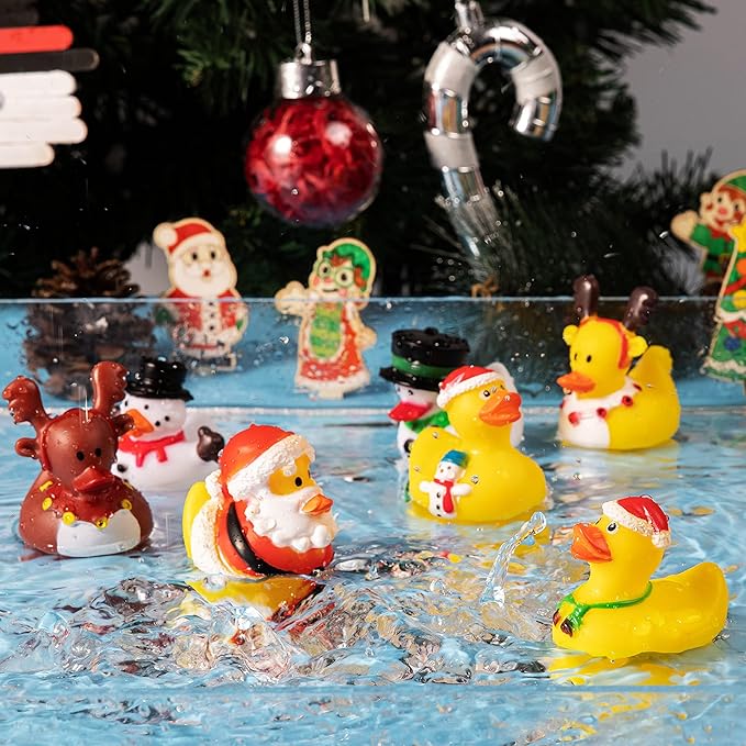 JOYIN 24 PCS Christmas Ducks for Stocking Stuffers, Xmas Rubber Duck Bath Toys for Kids Gift, Party Favor Novelty Duckies for Boys, Girls and Toddlers