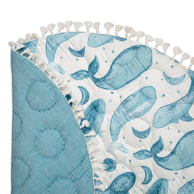 Crane Baby Activity Mat, Baby Play Mat Whale Print, Ocean Nursery Decor for Boys & Girls, Infant Tummy Time Floor, Ocean Nursery Decor, 40" x 40" (Pack of 6)