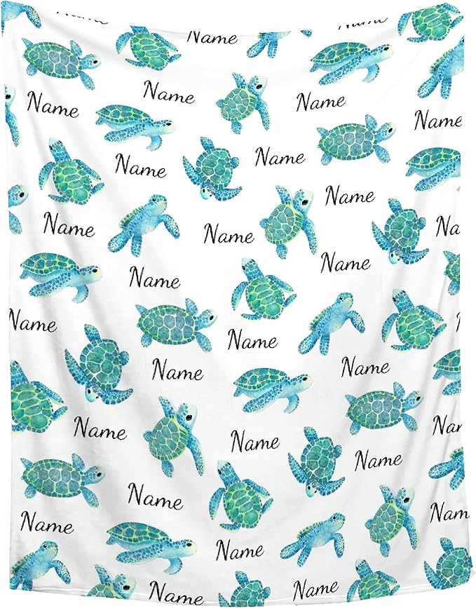 Personalized Baby Blanket for Girls Boys Turtle Custom Baby Blanket with Name Swaddle Blanket for Toddlers Infants Kids Shower Newborns Nursery Stroller Crib Decor Throw Birthday Gift
