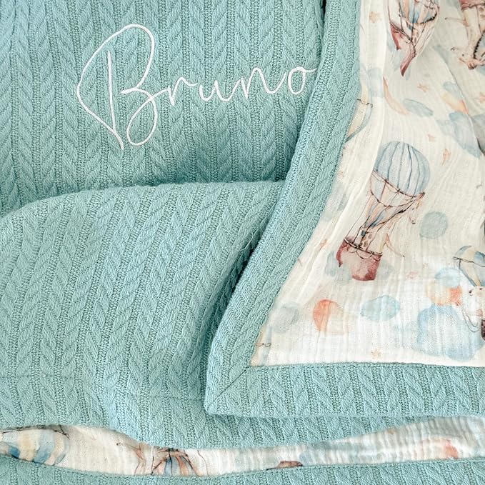 Personalized Baby Blanket with Name – Handmade 100% Organic Cotton Newborn Gift | Custom Knit Blanket for Boys, Girls, Kids & Baby Showers