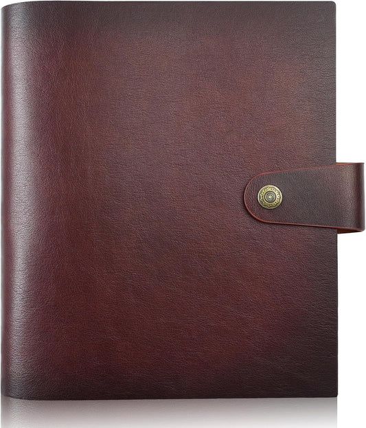 Genuine Leather Photo Album, 4x6 for 300 Photos, with Writing Space of 40 Writing Paper, Binder Pocket, Travel Family Wedding Kids Graduation Baby Picture Album Scrapbook, Wine Brown