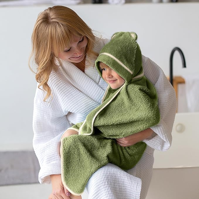 Premium Toddler Towels with Hood - Extra Soft Rayon from Bamboo Toddler Bath Towel (Olive)
