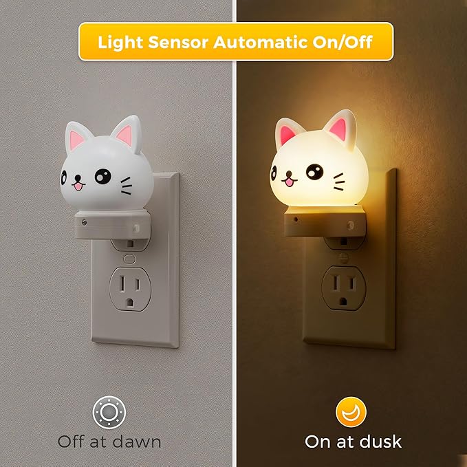 L LOHAS LED Plug in Night Light for Kids, 3D Cute Cat Night Lights with Dusk to Dawn Sensor, RGB+Soft White 3000K Cat Night Light, Christmas Birthday Gift Nightlight for Kids, Room Decor