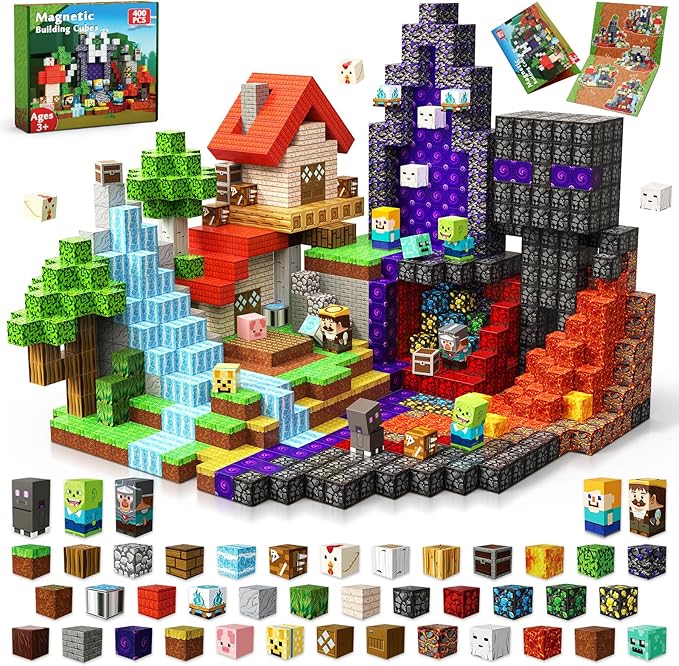 Magnetic Blocks - 400PCS Magnetic Building Blocks Toys Forest Portal, Magnetic Tiles Kids Build Cubes 2025 Upgraded STEM Game Toys, Christmas Birthday Gifts for Boys & Girls Ages 3+