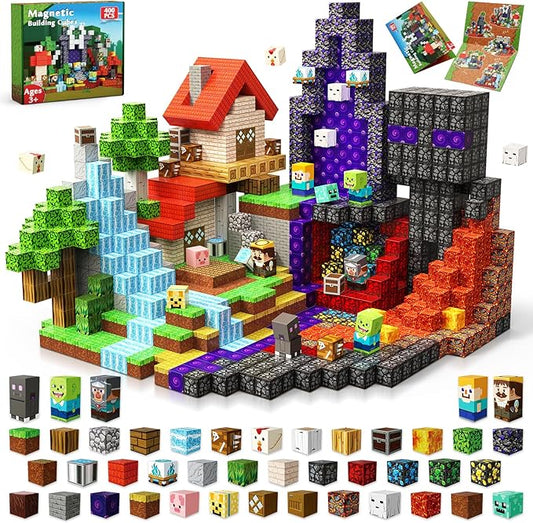 Magnetic Blocks - 400PCS Magnetic Building Blocks Toys Forest Portal, Magnetic Tiles Kids Build Cubes 2025 Upgraded STEM Game Toys, Christmas Birthday Gifts for Boys & Girls Ages 3+