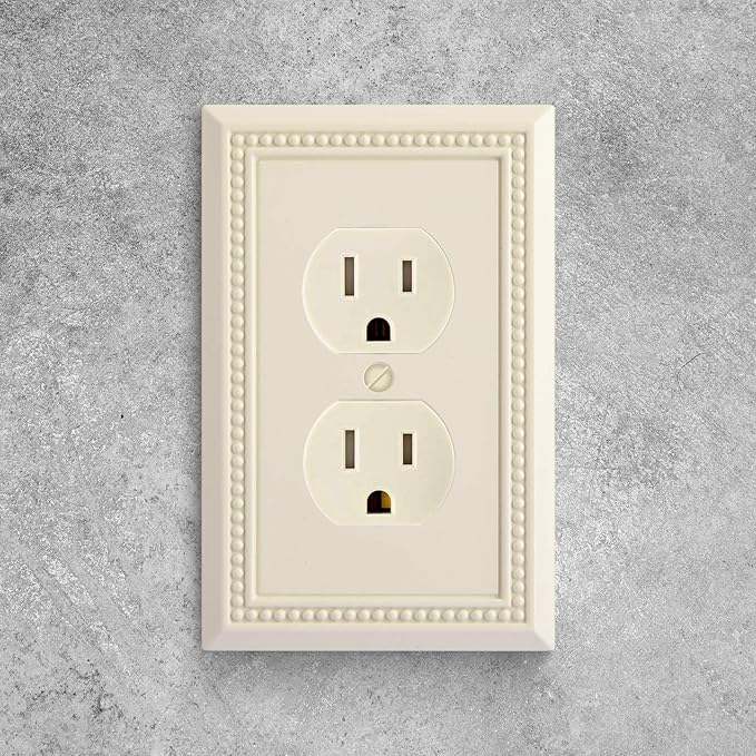 Henne Bery Sunken Pearls Heavy Duty Decorative Wall Plate Switch Plate Outlet Cover, Durable Solid Zinc Alloy (Single Duplex 3PK, Light Almond)