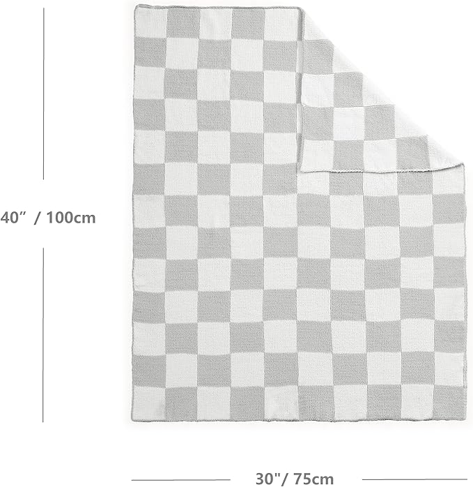 CREVENT 30"X40" Cozy Soft Warm Chenille Baby Blanket for Girls Boys, Newborn Essentials for Infant, Baby Shower Receiving Gift - Checked Grey 75X100cm