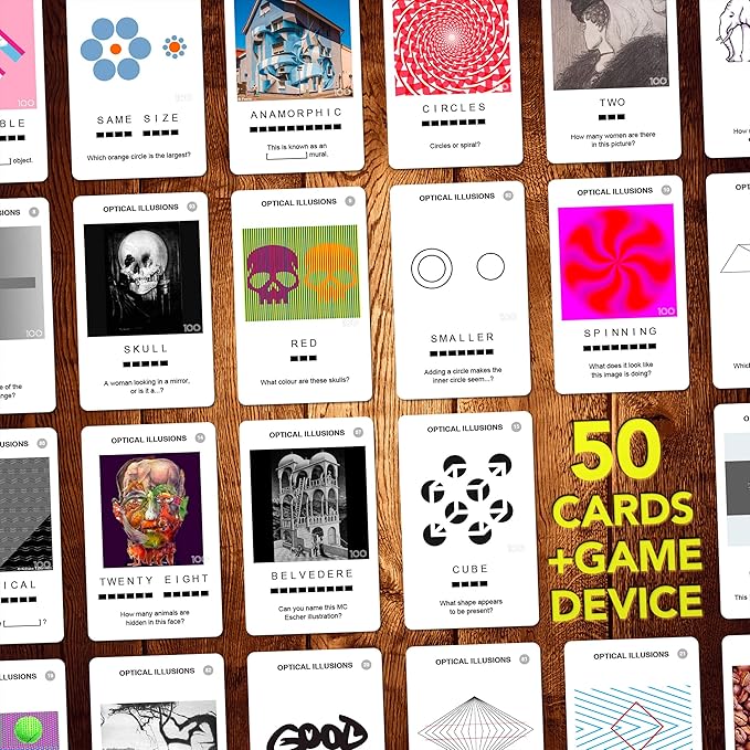 100 PICS Optical Illusions - Perfect Stocking Stuffer for Teens and Kids |100 Mind-Blowing Illusions | Contains 50 Cards in a Slide Reveal case | Ideal Gift for Travel
