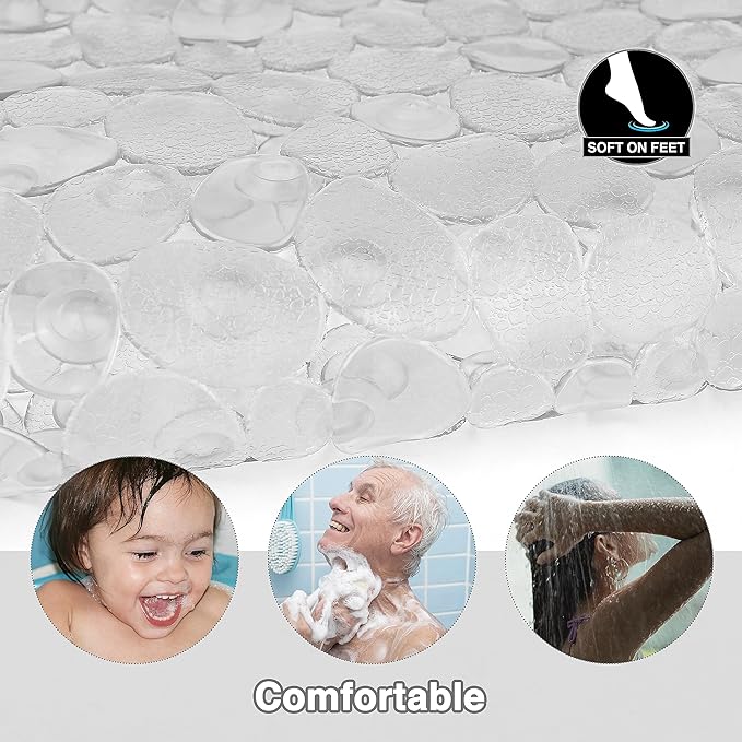 Vannokor Bathtub Mats for Bathroom 27x14 Inch, Pebble Bath Mat for Tub Feels Great on Tired Feet, Friendly Machine Washable Shower Tub Mats with 167 Big Suction Cups, Shower Mat, Bath Tub Mat,Clear