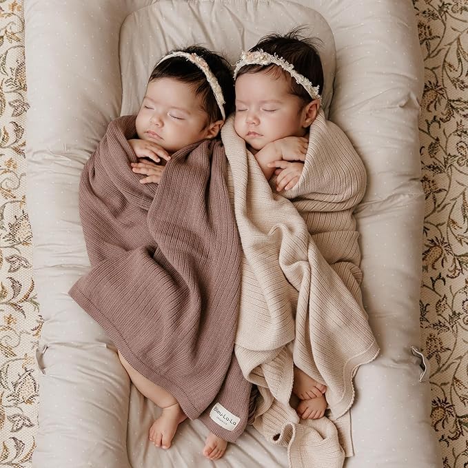 Organic Ribbed Swaddle Blanket for Boys & Girls - 100% Luxury Organic Soft Cotton Knit Warm Cozy Cuddle Stroller Blanket for Newborns, Infants, & Toddlers (Milk Chocolate)