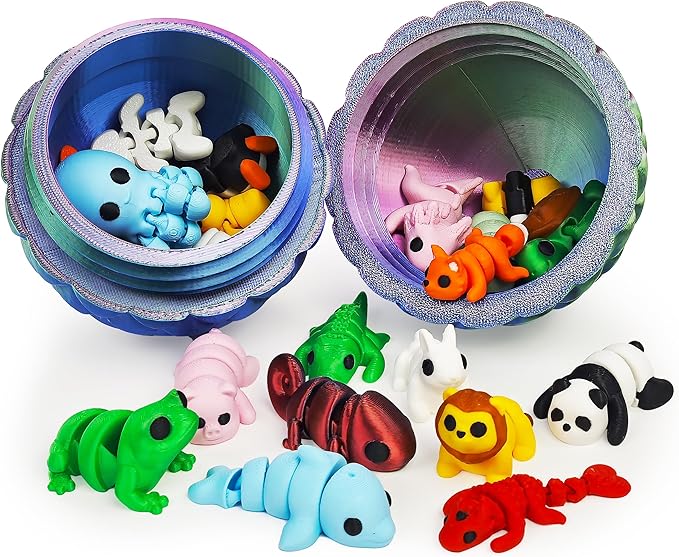 25 pcs Mini 3D Printed Animal Figurines Set with Dragon Egg: Articulated, Flexible, and Exquisitely Cute Fidget Toys for Play and Display for Valentine's Day, Easter, Bithday.