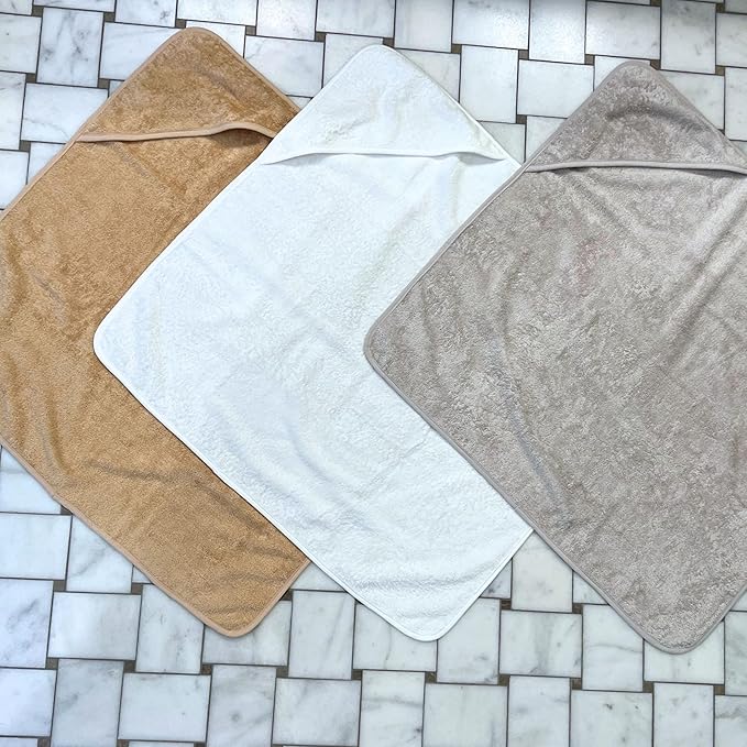 Pine & Palm Home Hooded Baby Towel – Turkish Cotton & Rayon from Bamboo, Soft & Absorbent, Quick-Dry | Neutral Newborn & Toddler Bath Towel | Gift-Ready Bag (Pearl)