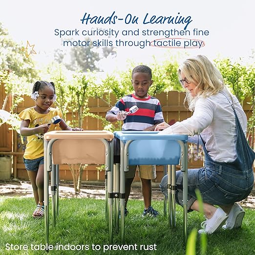 ECR4Kids 4-Station Sand and Water Adjustable Play Table, Sensory Bins, Sand/Powder Blue