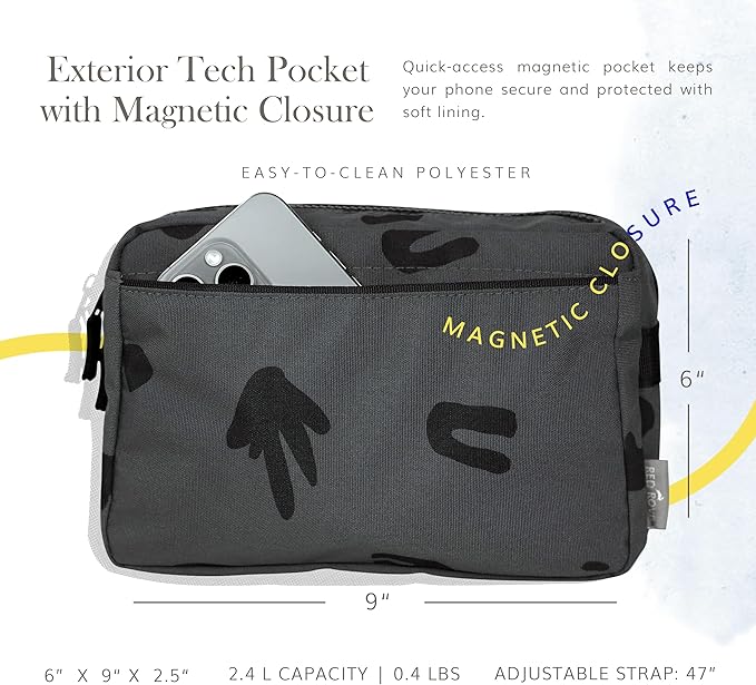 Red Rovr Everyday Joey Belt Bag | Organization & Zipper pockets |Adjustable Strap for All Ages (Charcoal Doodle)