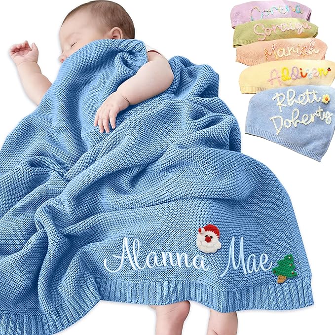 ONFAON Personalized Baby Blanket, Customized Swaddle Blanket Embroidered with Name, 30x40 inch Custom Blankets for Boys and Girls, Custom Gifts for Newborns, Baby Showers Birthday Christmas