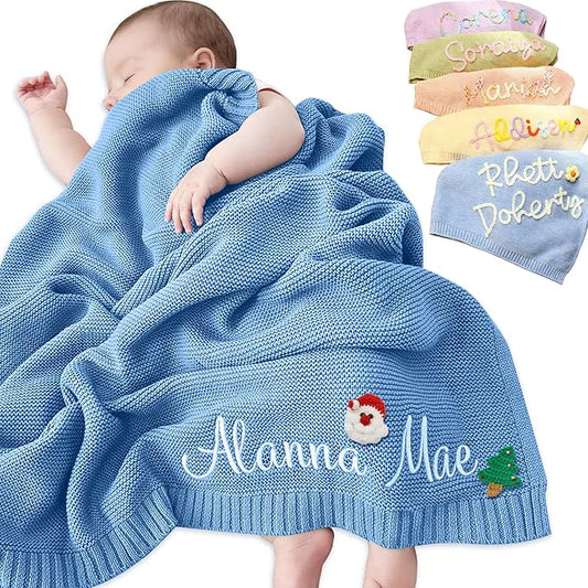 ONFAON Personalized Baby Blanket, Customized Swaddle Blanket Embroidered with Name, 30x40 inch Custom Blankets for Boys and Girls, Custom Gifts for Newborns, Baby Showers Birthday Christmas