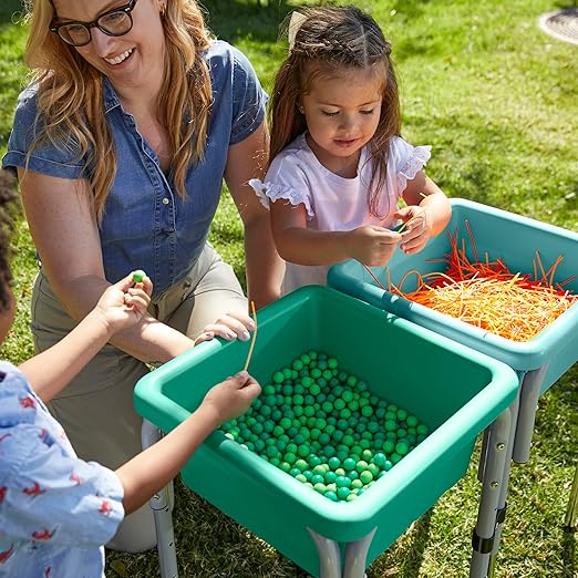 ECR4Kids 2-Station Sand and Water Adjustable Play Table, Sensory Bins, Seafoam/Emerald