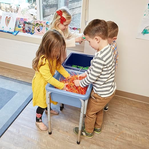 ECR4Kids 2-Station Sand and Water Adjustable Play Table, Sensory Bins, Navy/Powder Blue