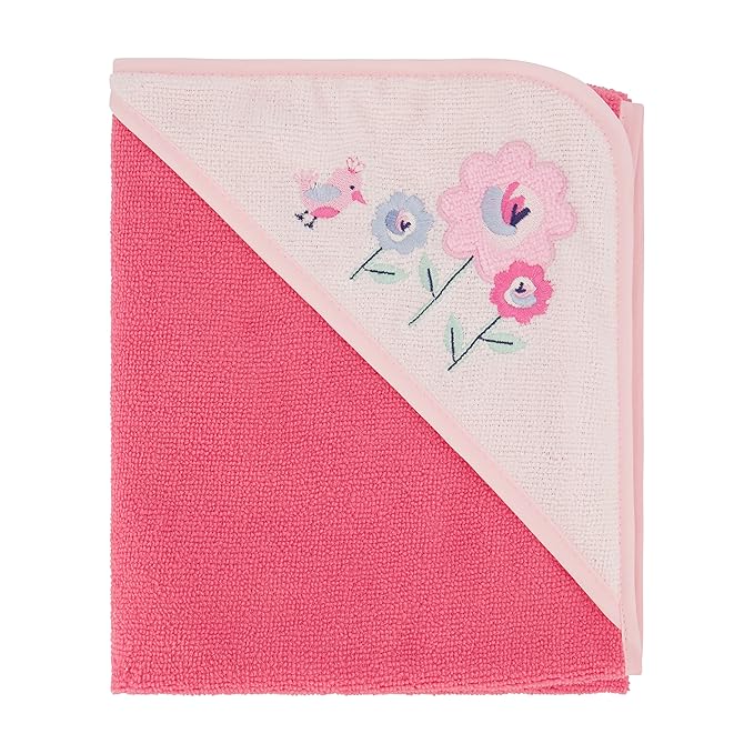 Cudlie Buttons & Stitches Baby Girl 3 Pack Rolled/Carded Hooded Towels in Blooms & Dots Print, GS71731