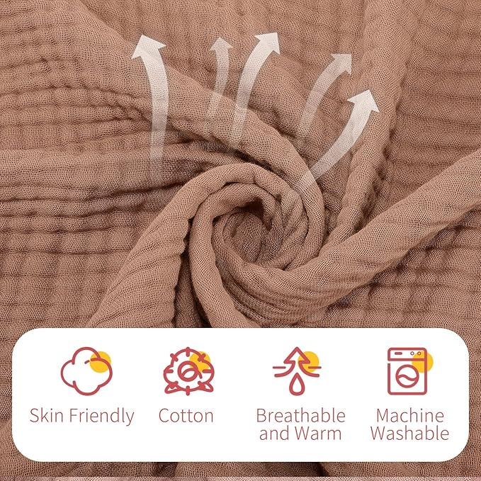 VitalCozy 6 Pcs Baby Muslin Hooded Bath Towels and Washcloths, 32 x 32 Inch Muslin Cotton Hooded Baby Towels Absorbent Blankets for Gift Newborn Infant Shower(Light Bean Paste, Rose Pink)