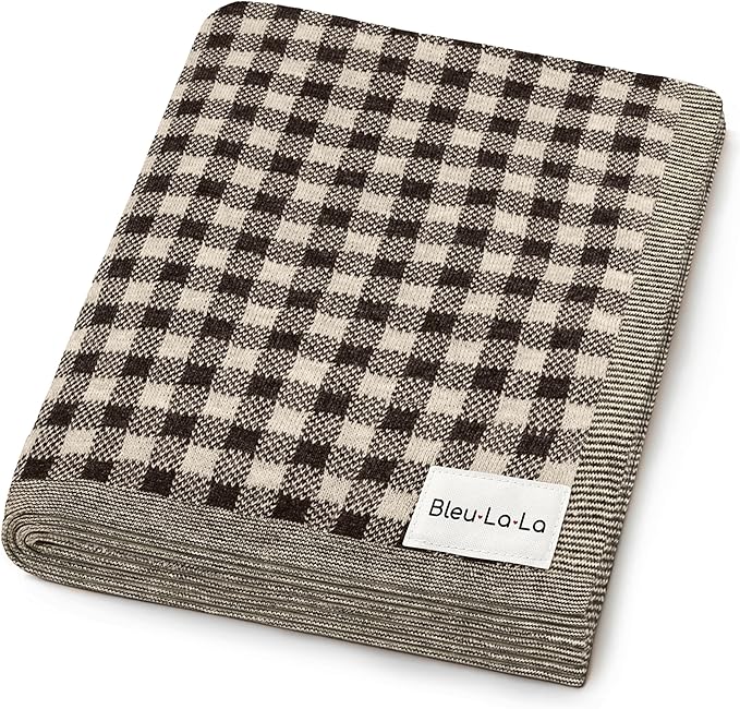 Checkered Baby Blanket for Baby Boys & Girls - 100% Soft Fine Cotton Quilt Receiving Swaddle Stroller Nursery Bed Blanket Unisex Gender Neutral for Newborns Toddlers (Plaid - Mocha)