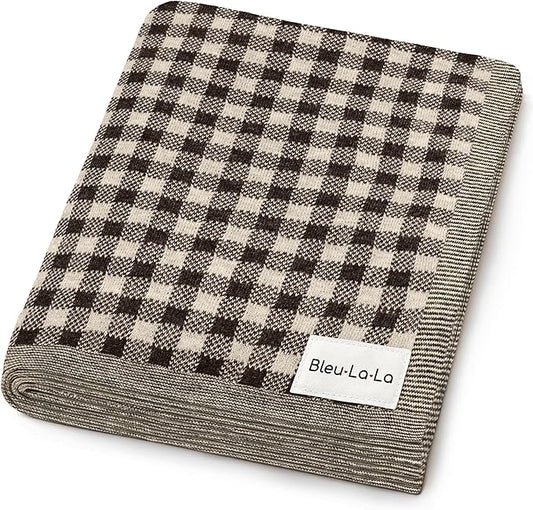 Checkered Baby Blanket for Baby Boys & Girls - 100% Soft Fine Cotton Quilt Receiving Swaddle Stroller Nursery Bed Blanket Unisex Gender Neutral for Newborns Toddlers (Plaid - Mocha)