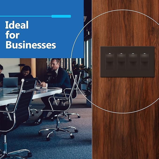 LIDER Matte Finish Decorator Switch Cover, Screwless Wall Plate, Mid-Size 4-Gang 4.88" x 8.58", Unbreakable Polycarbonate Thermoplastic, UL Listed, LSWP-34M-BR, Brown