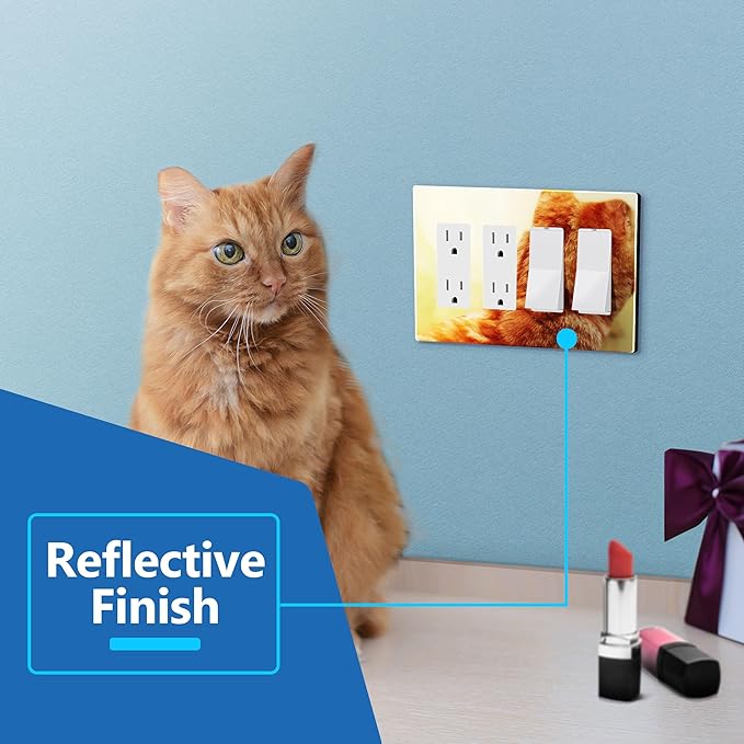 LIDER Quadruple Decorator Wall Plate, Impact Resistant, Mirrored Acrylic, Plexiglass, Reflective Finish Modern Upgrade Screwless Light Switch/Outlet Cover Mid-Size 4-Gang 4.88" x 8.58" Gold