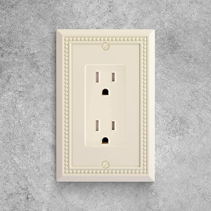 Henne Bery Sunken Pearls Heavy Duty Decorative Wall Plate Switch Plate Outlet Cover (Single Decorator, 3 Pack, Light Almond)