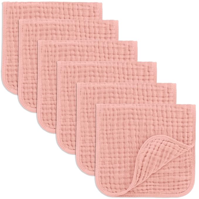 Comfy Cubs Muslin Burp Cloths 20" x 10", Pack of 6 - Large, 6-Layer, Ultra Absorbent 100% Cotton for Baby Drool and Messes - Soft, Safe & Gentle Baby Burp Cloths Set for Boys & Girls - Bold Blush