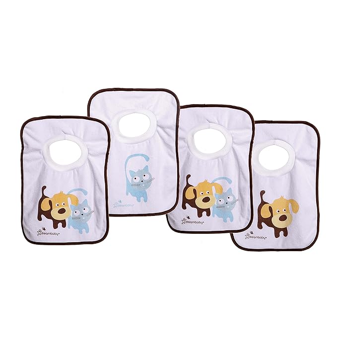 Dreambaby Terry Cloth Cotton Pullover Baby Bibs for Teething Feeding and Drooling - Super Absorbent & Extra Soft - Machine Washable for Easy Cleaning - Pets