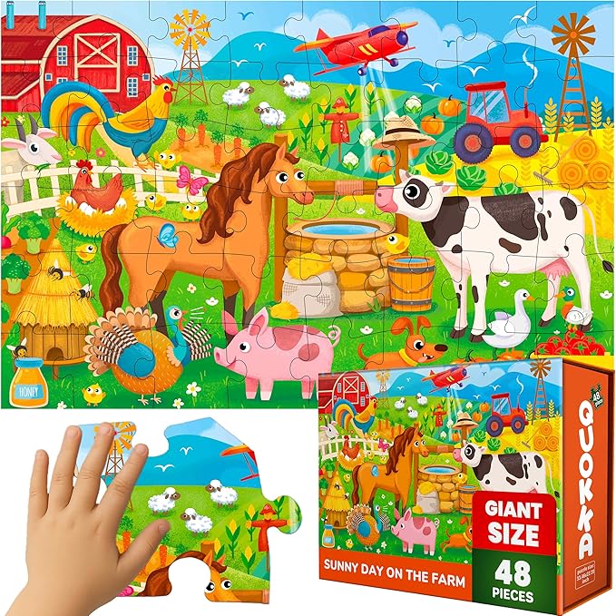 QUOKKA Giant Floor Puzzle for Kids Ages 4-6 – 2x3 Feet Extra-Thick 48 Pieces Toddler Puzzle Ages 3-5 – Farm Educational Activity for Boys Girls – Premium Box with Sturdy Handle & Magnetic Closure