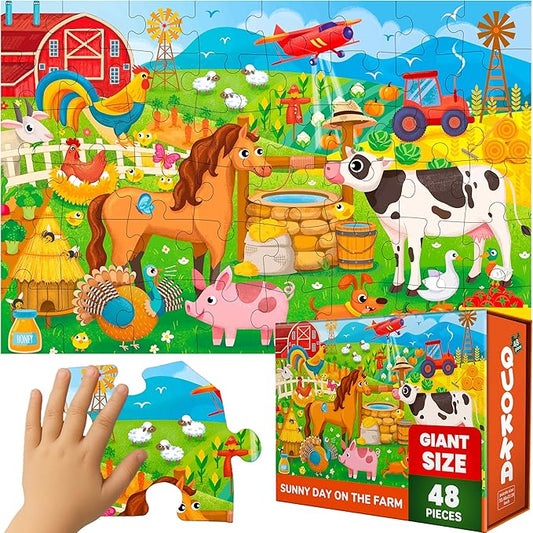 QUOKKA Giant Floor Puzzle for Kids Ages 4-6 – 2x3 Feet Extra-Thick 48 Pieces Toddler Puzzle Ages 3-5 – Farm Educational Activity for Boys Girls – Premium Box with Sturdy Handle & Magnetic Closure